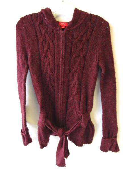 Women's Maroon Knitted Hooded Long Sleeve Belted Sweater By Mossimo Size Small