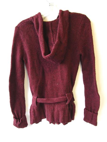 Women's Maroon Knitted Hooded Long Sleeve Belted Sweater By Mossimo Size Small