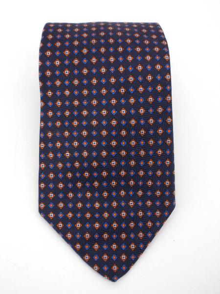 BROOKS BROTHERS Makers 100% Silk Twill Neck Tie Navy Blue Tile Print