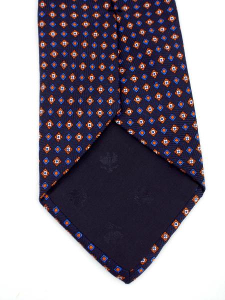 BROOKS BROTHERS Makers 100% Silk Twill Neck Tie Navy Blue Tile Print