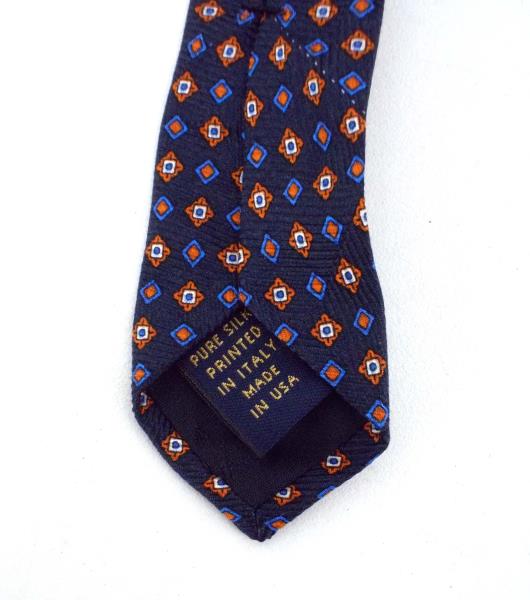 BROOKS BROTHERS Makers 100% Silk Twill Neck Tie Navy Blue Tile Print