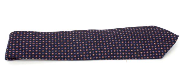 BROOKS BROTHERS Makers 100% Silk Twill Neck Tie Navy Blue Tile Print