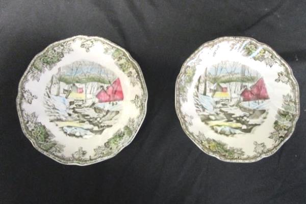 Vintage The Friendly Village Johnson Bros Set Of 2 "Ice House" Saucers Floral