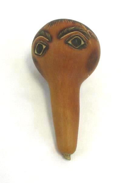 4.5" Tall Painted And Carved Face Peruvian Gourd Signed Evaristo Medina