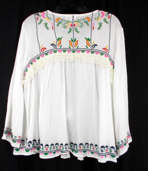 VELZERA Boho Beach Cover Up Embroidered Gauze Jacket White Hippie Festival Sz M