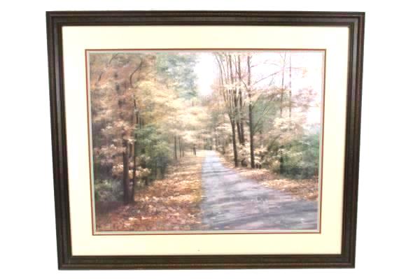 D. Romanello Forest Pathway Trees View Landscape Print 39x33 Frame Triple Matted