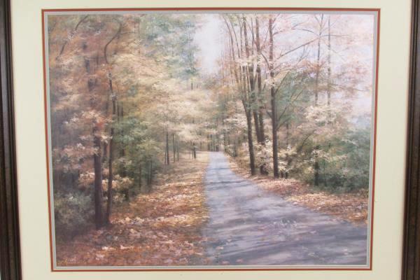 D. Romanello Forest Pathway Trees View Landscape Print 39x33 Frame Triple Matted