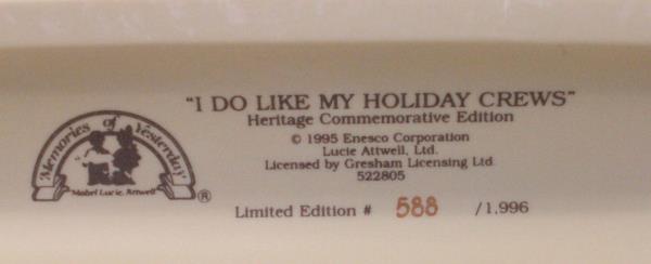 1995 Enesco Memories Of Yesterday Figurine I Do Like My Holiday Crews Attwell LE