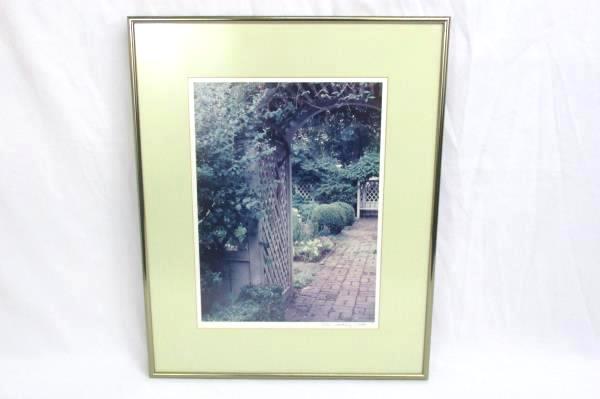 1988 Framed Matted English Garden Print Signed Tim Mahoney Flower Garden Brick