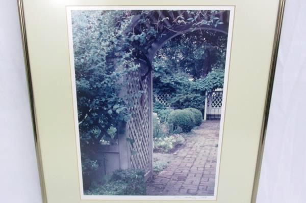 1988 Framed Matted English Garden Print Signed Tim Mahoney Flower Garden Brick