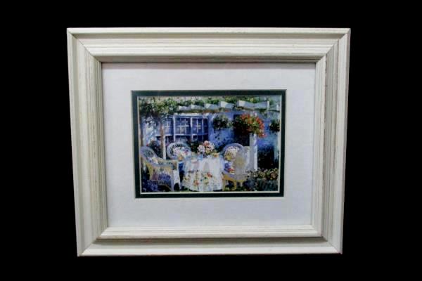 White Wood Framed Matted English Garden Dining Set Print Flower Table Chairs