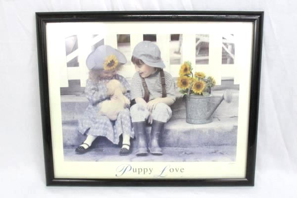 17" x 21" Framed "Puppy Love" Boy Girl Water Can Lithograph Signed Gail Good...