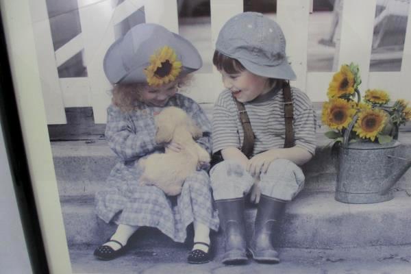 17" x 21" Framed "Puppy Love" Boy Girl Water Can Lithograph Signed Gail Good...