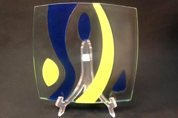 Partylite Candle Holder Contempo Candle Tray P8799 Pillars Blue Green Glass