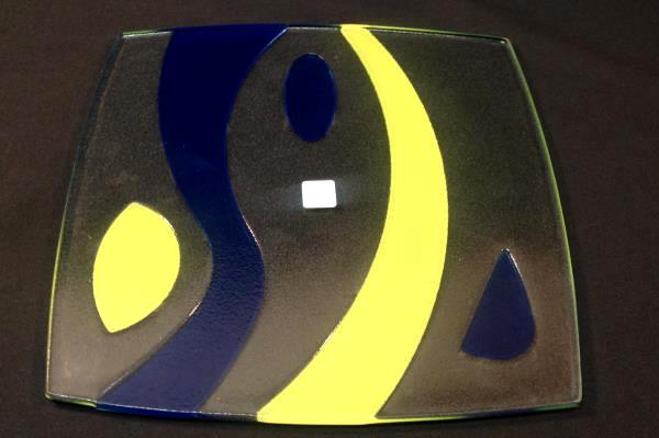 Partylite Candle Holder Contempo Candle Tray P8799 Pillars Blue Green Glass