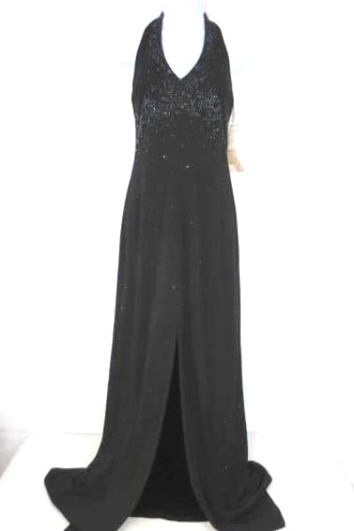 De Laru by Sheila Yen Beaded Black Halter Dress Size 3/4 Stunning Floor Length