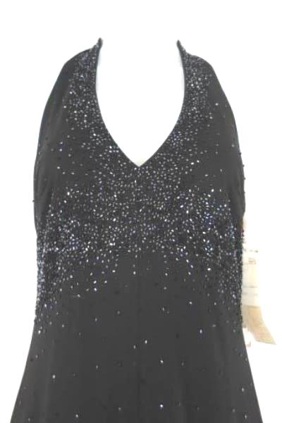 De Laru by Sheila Yen Beaded Black Halter Dress Size 3/4 Stunning Floor Length