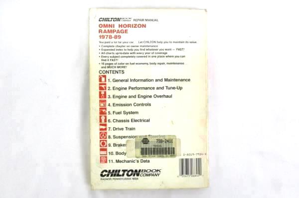 1989 Chilton Car Repair Manual For Omni Horizon Rampage 1978-89
