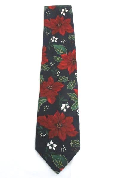 Hallmark Men's Tie Necktie Red Blue Christmas Holiday Poinsettia Specialties
