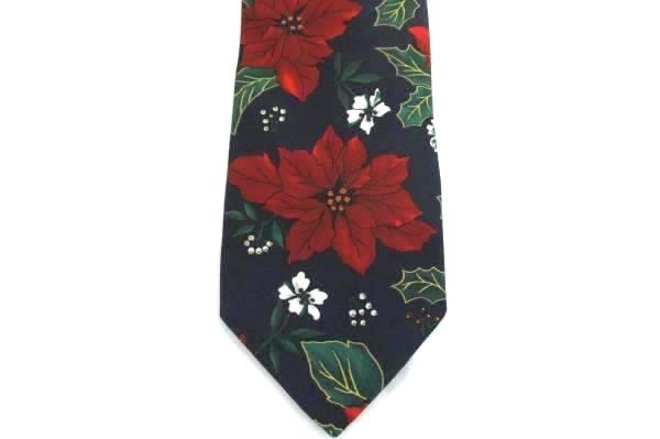 Hallmark Men's Tie Necktie Red Blue Christmas Holiday Poinsettia Specialties