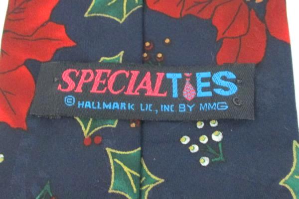 Hallmark Men's Tie Necktie Red Blue Christmas Holiday Poinsettia Specialties