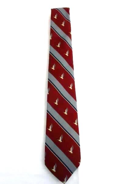 Vintage Oakton Ltd Men's Tie Necktie Striped Maroon Gray Ducks in Flight Pattern