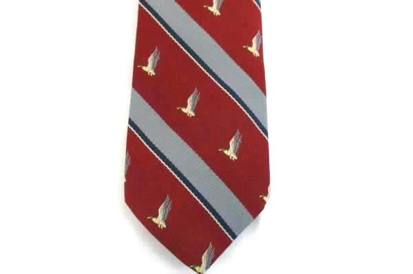 Vintage Oakton Ltd Men's Tie Necktie Striped Maroon Gray Ducks in Flight Pattern
