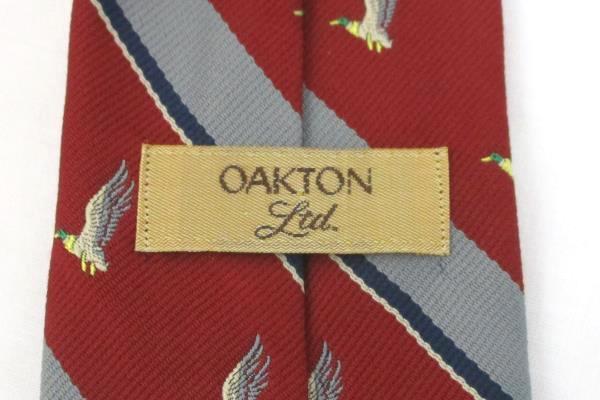 Vintage Oakton Ltd Men's Tie Necktie Striped Maroon Gray Ducks in Flight Pattern