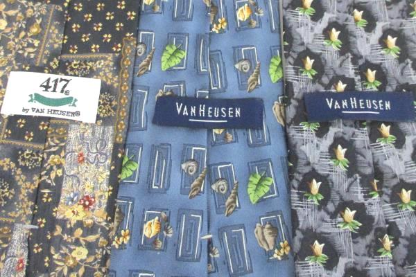 Lot of 3 Vintage Men's Necktie Tie Van Heusen Flower Leaf Shell Blue Black