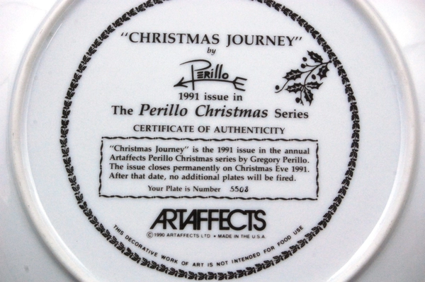 Gregory Perillo Plate Christmas Series 1991 Christmas Journey