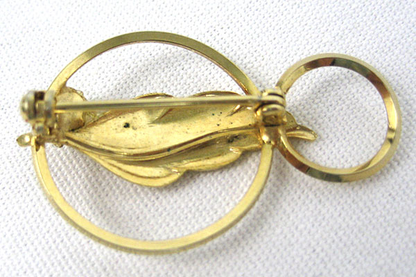 Gold Tone Brooch Leaf And Faux Pearl Pin