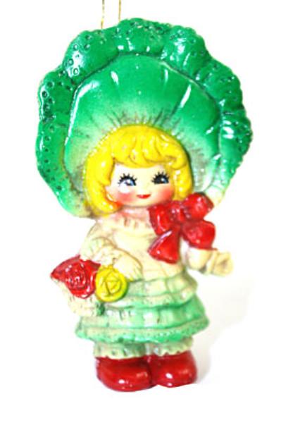 Southern Belle Ornament Green with Flowers Vintage Retro Decor