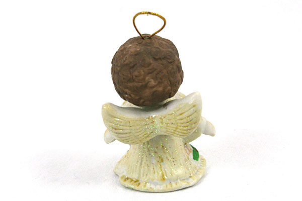3" Brunette Angel in White Dress with Glitter - CERAMIC ORNAMENT