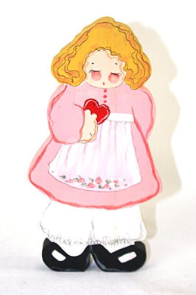 10" Painted Wood Wall Hanging - Girl with Red Heart
