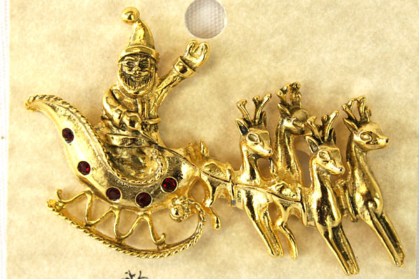 Gold Tone Santa and Reindeer Brooch Pin By Collectables America Inc