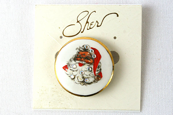 Santa Enamel Pin w/ White Rhinestones By Sher