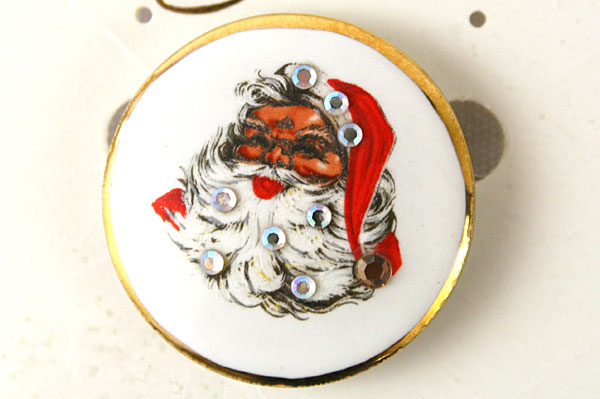 Santa Enamel Pin w/ White Rhinestones By Sher