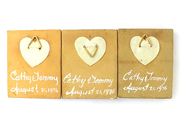 Vintage Miniature Love, Joy And Happiness Ceramic Plaques