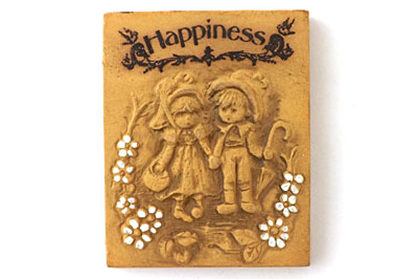 Vintage Miniature Love, Joy And Happiness Ceramic Plaques
