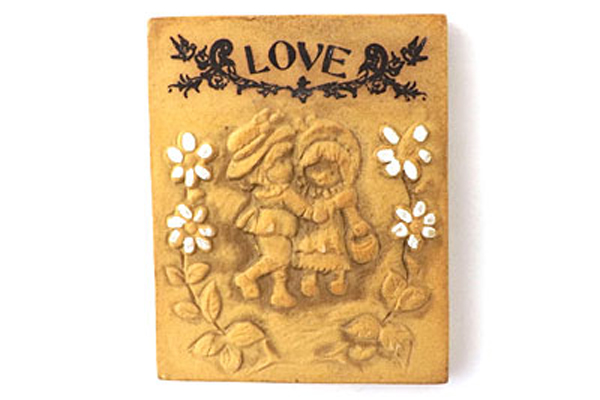 Vintage Miniature Love, Joy And Happiness Ceramic Plaques
