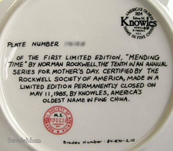 NORMAN ROCKWELL Plate MENDING TIME Knowles 1985