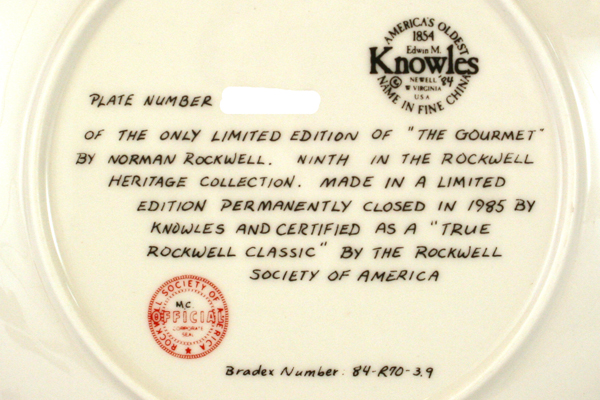 NORMAN ROCKWELL Plate The Gourmet Knowles 1985 Heritage Collection