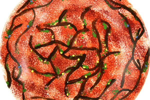 Uniquely Handpainted Red and Orange Ceramic Plate