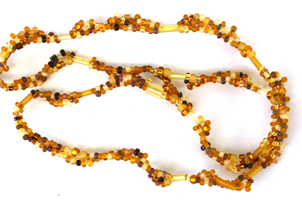 Hand Crafted Gold Bead Necklace With Coordinating Pierced Dangle Heart Earrings