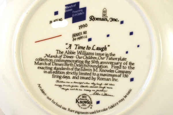 1990 Abbie Will Plate March of Dimes A Time to Laugh Porcelain Plate w/ COA