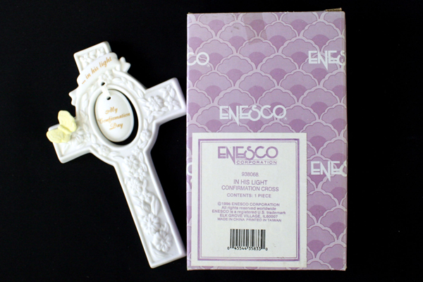 Ceramic In His Light Confimation Cross With Yellow Butterfly