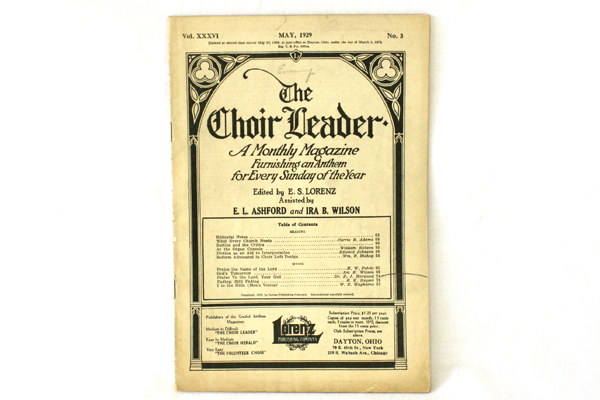 May 1929 Choir Leader Monthly Magazine E. S. Lorenz