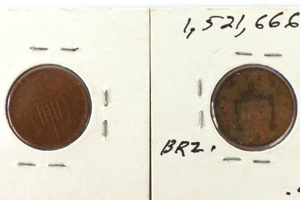 Lot Of Five 1 Penny Coins From The United Kingdom