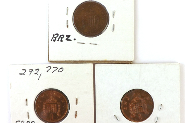Lot Of Five 1 Penny Coins From The United Kingdom