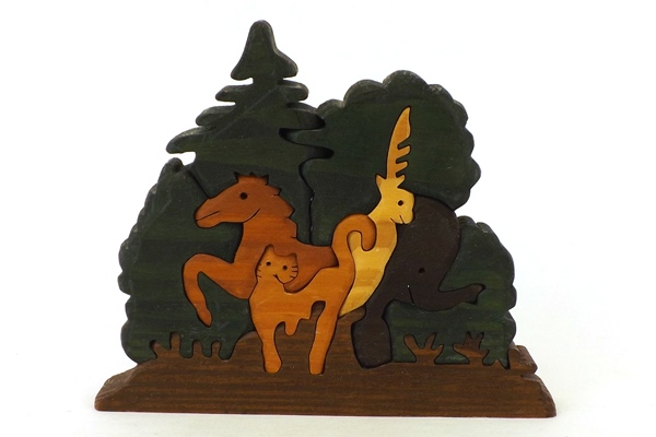 Nine Piece Carved Wood Animal Puzzle